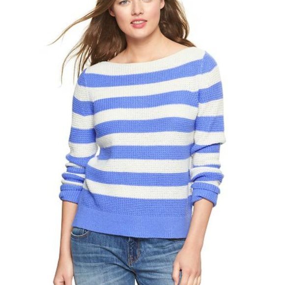 GAP White and Blue Boatneck Striped Sweater - Size M - Picture 1 of 5